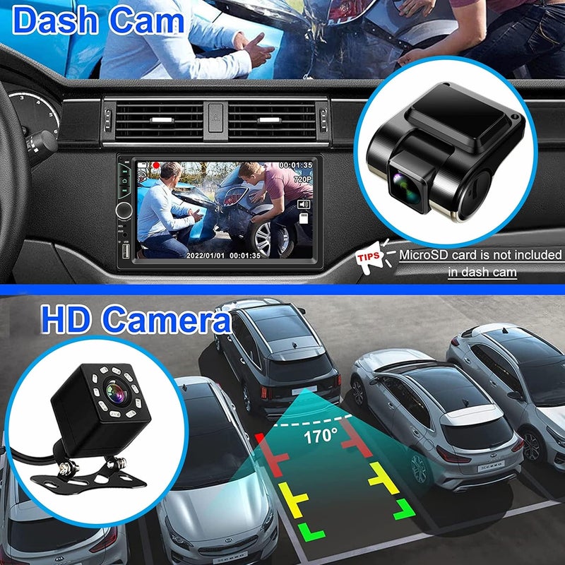 Leadfan Double Din Car Stereo with Dash Cam,Compatible with Apple Carplay,Android Auto,7 inch Touch Screen Car Radio Receiver with Bluetooth, Mirror Link, Backup Camera, Navigation, FM, USB/TF/AUX - Image 3